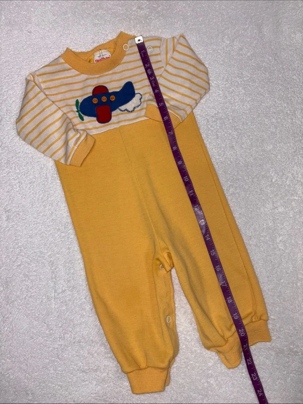 Healthtex vintage Yellow Striped Airplane One-Piece romper 12m